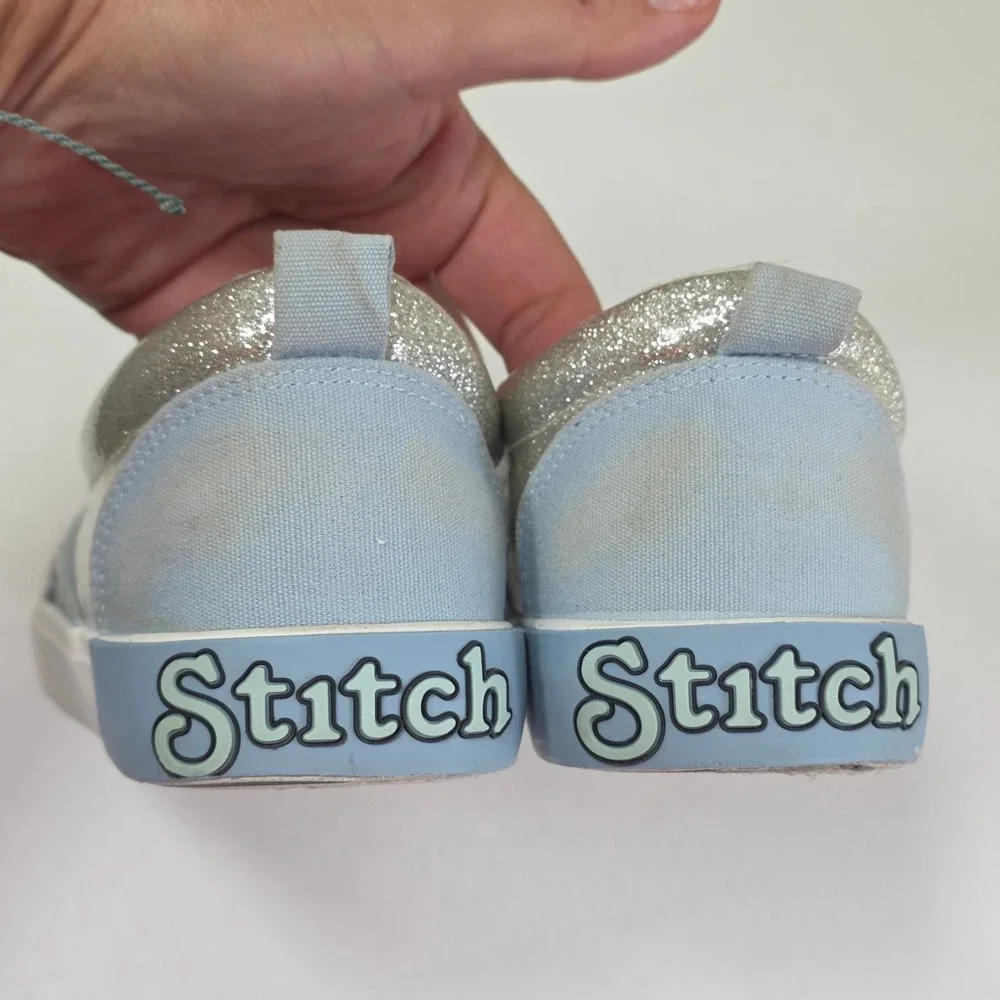 Disney Lilo and Stitch All Over Print Glitter Slip On Sneakers USA Girl 4 Blue